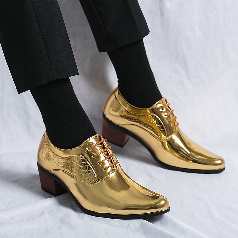 Herre Oxfords Derby-sko Pen sko Hevende Sko Lakksko Klassisk Fritid Daglig Kontor og karriere PU Snøring Gull Vår Høst 2025 - $54.99 –P1