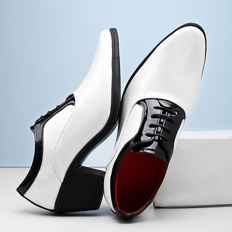 Men's Oxfords Dress Shoes Christmas Party Collections Casual British Wedding Party & Evening PU Black Red White Color Block Winter Fall 2025 - $59.99 –P3