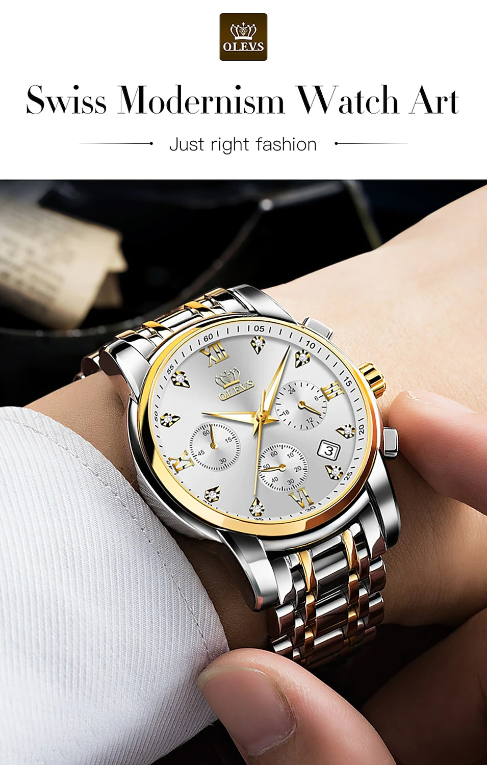 OLEVS Quartz Watch for Men Chronograph Luminous Luxury Wristwatch Large Dial Calendar Day Date Metal Stainless Steel Waterproof Wrist Watch Fashion Stylish Business Classic Gift 2026 - $39.99 –P5