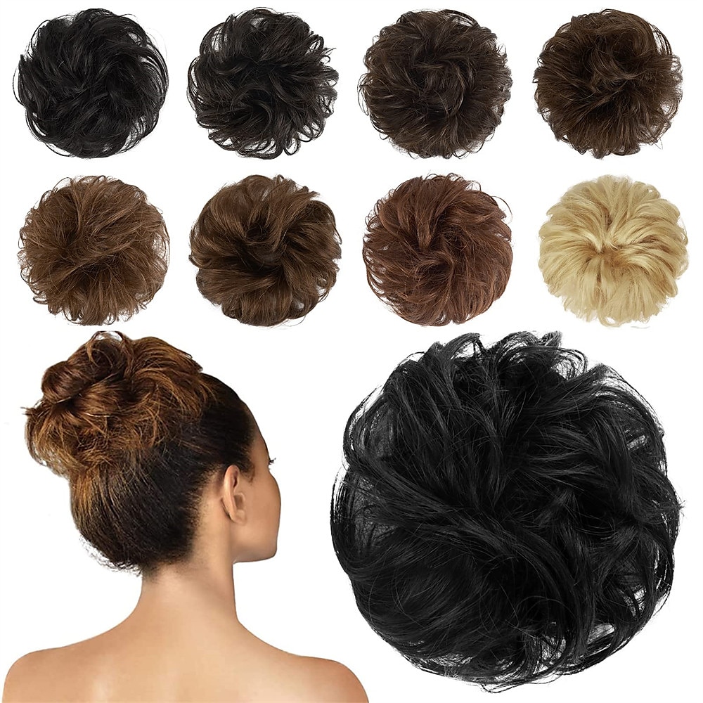 menneskehår rotete boller 100% menneskehår knuller hårstykke ekte menneskehår bølget ask blondt hår scrunchies bustete oppsatte hårstykker for kvinner jenter 2025 - $12.99 –P12