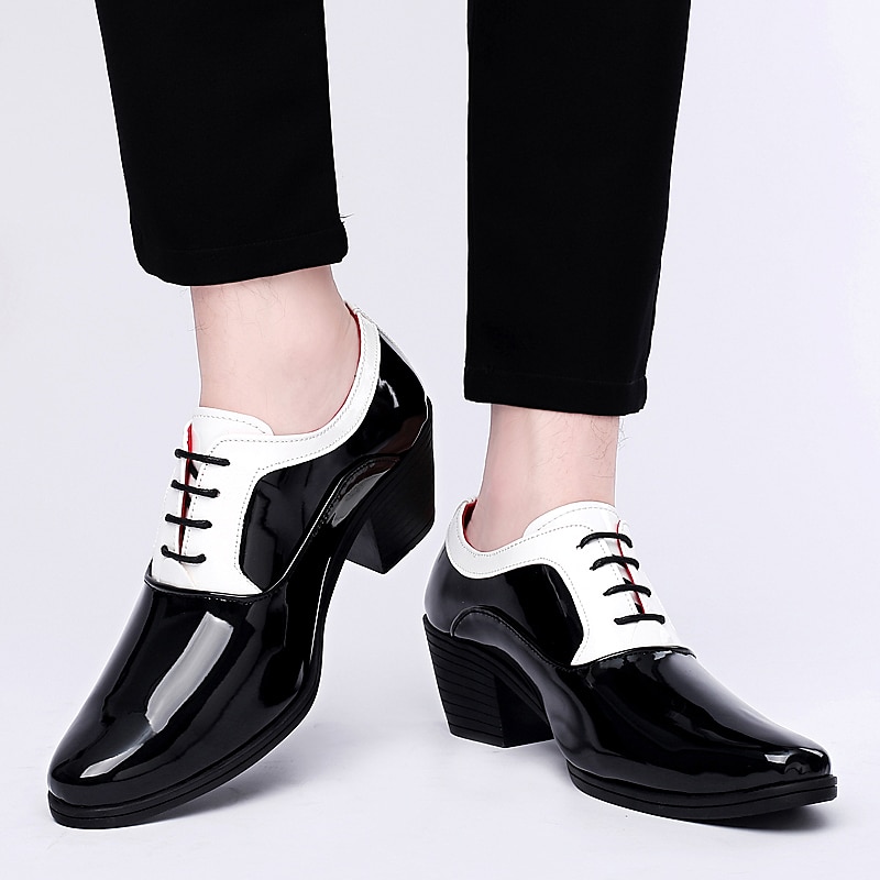 Men's Oxfords Dress Shoes Christmas Party Collections Casual British Wedding Party & Evening PU Black Red White Color Block Winter Fall 2025 - $59.99 –P11