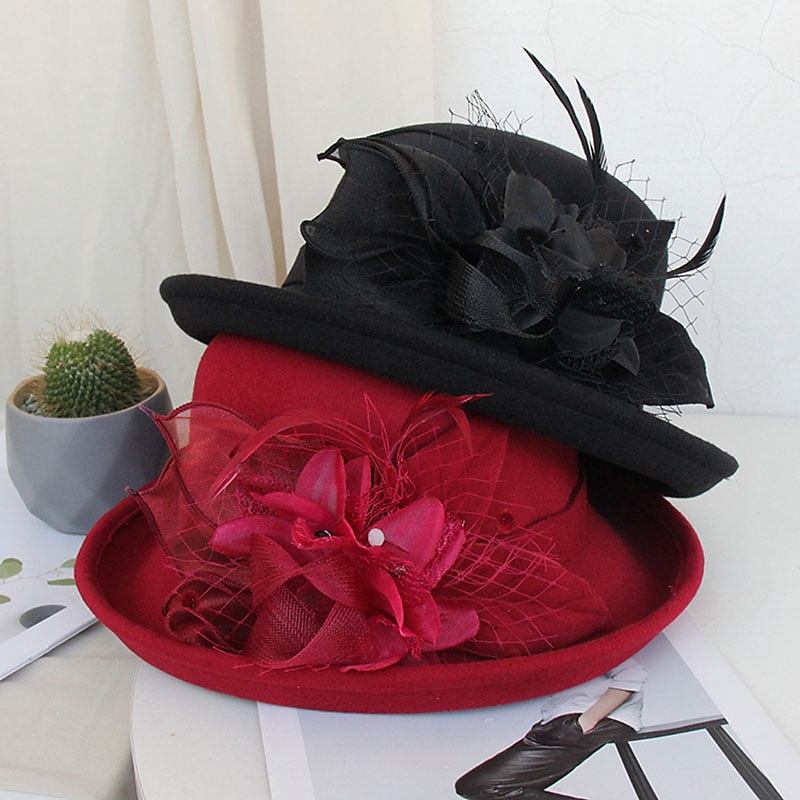 cappelli piuma artificiale poli / misto cotone bombetta / cappello a cloche autunno cappello da pescatore da sposa cappello fedora kentucky derby cocktail royal astcot stile vintage con copricapo di del 2025 a $20.99 –P2