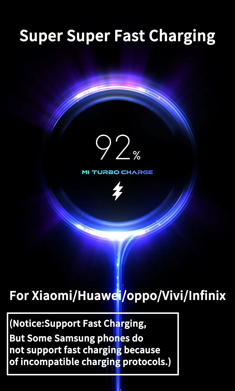 3-IN-1 6A 66W RGB Super Fast Charging Cable Type-C Micro USB Charger Cable Flow Cool Colorful Glow Data Line For iPhone Android 2025 - $16.99 –P8