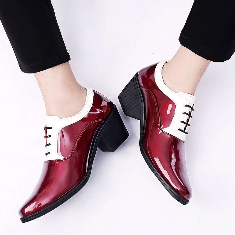 Men's Oxfords Dress Shoes Christmas Party Collections Casual British Wedding Party & Evening PU Black Red White Color Block Winter Fall 2025 - $59.99 –P15