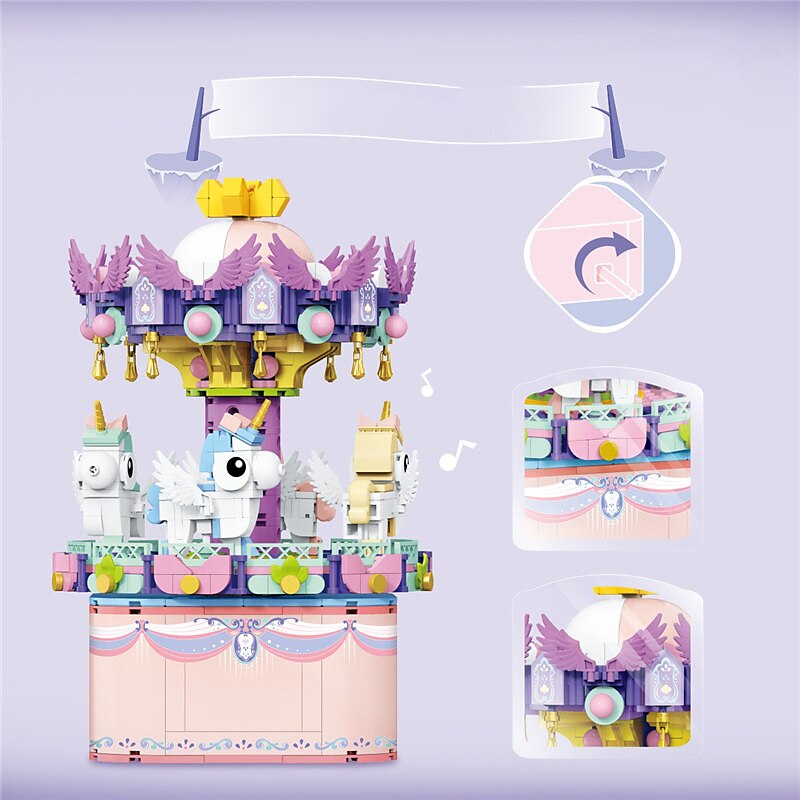blocuri de construcție, set de blocuri de construcție cutie muzicală carusel 885 buc / 710. set de construcție pentru a construi, jucărie de asamblare pentru copii adulți un cadou grozav pentru cei 2025 - $54.99 –P10