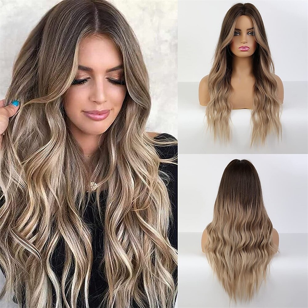 parrucche lunghe ondulate castano ramato chiaro per le donne parrucche da donna con riga centrale parrucche da 24 pollici per le donne parrucche sintetiche dall'aspetto naturalepelucas de cabello del 2025 a $29.99 –P2