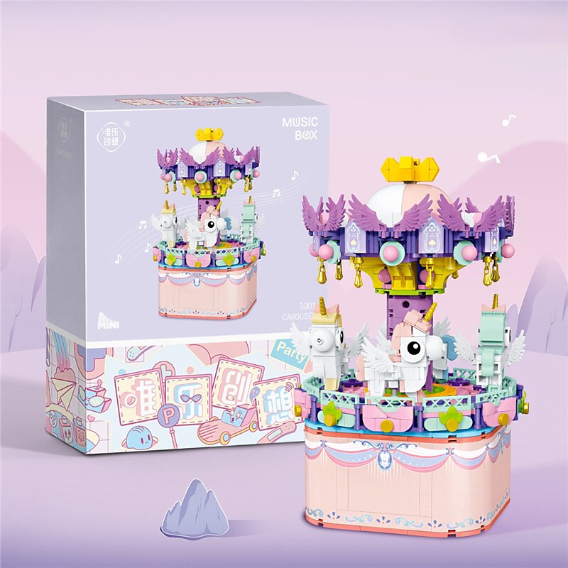blocuri de construcție, set de blocuri de construcție cutie muzicală carusel 885 buc / 710. set de construcție pentru a construi, jucărie de asamblare pentru copii adulți un cadou grozav pentru cei 2025 - $54.99 –P8
