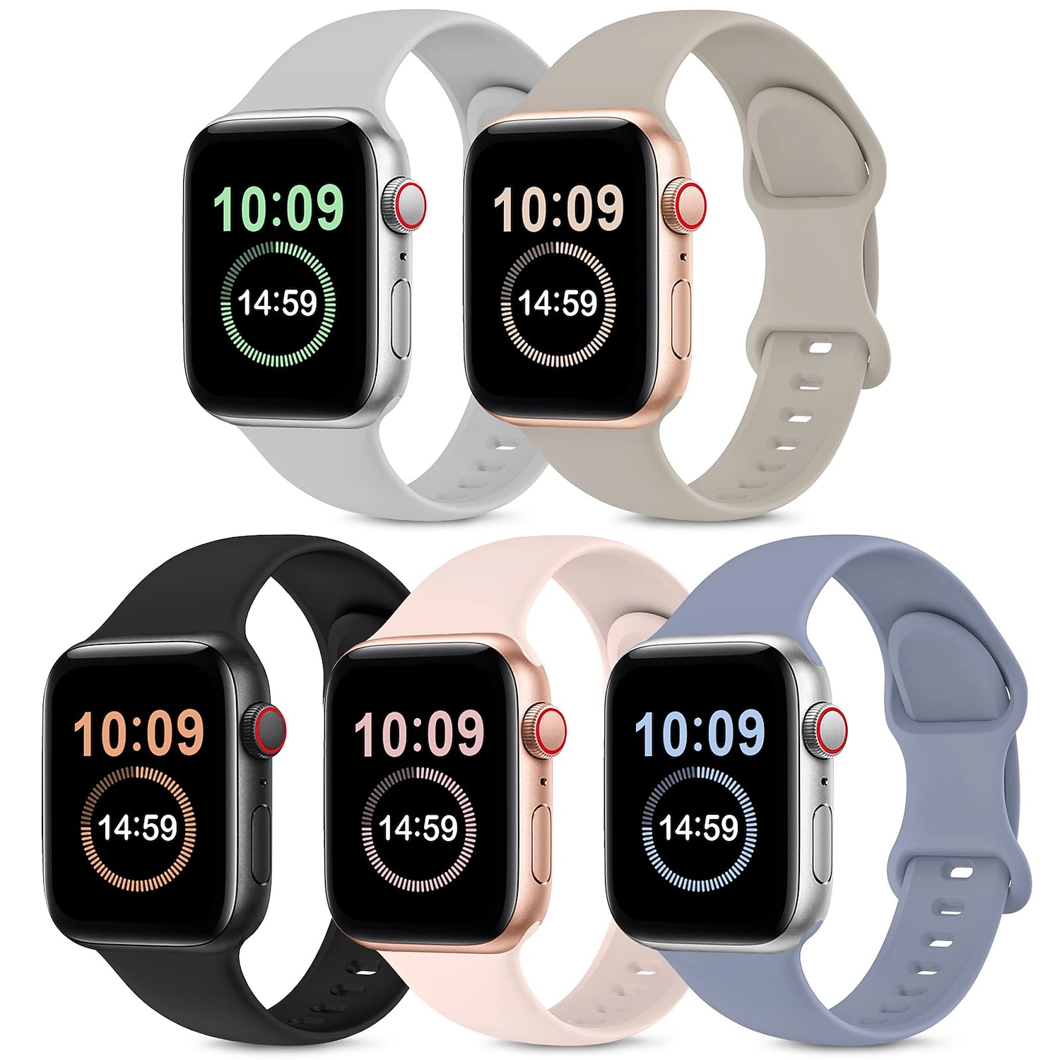 5 Pack Pulseira Esportiva Compatível com Pulseira Apple Watch 38mm 40mm 41mm 42mm 44mm 45mm 49mm Masculino Impermeável Ajustável Silicone macio pulseira de substituição para iwatch Ultra 2 Series 9 8 de 2026 por $20.99 –P4