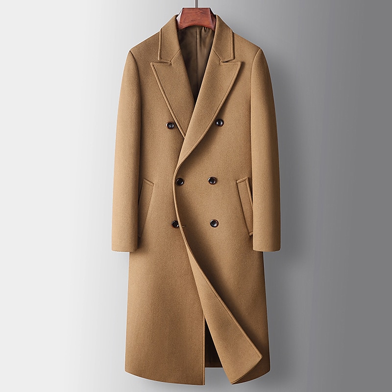 Herr Vinterkappa Yllekappa Peacoat Dagliga kläder Semester Höst Vinter POLY Håller värmen Utomhus Ytterkläder Kläder Mode Uppvärmning Solid färg Ficka Nedvikt Dubbelknäppt 2025 - $108.99 –P1