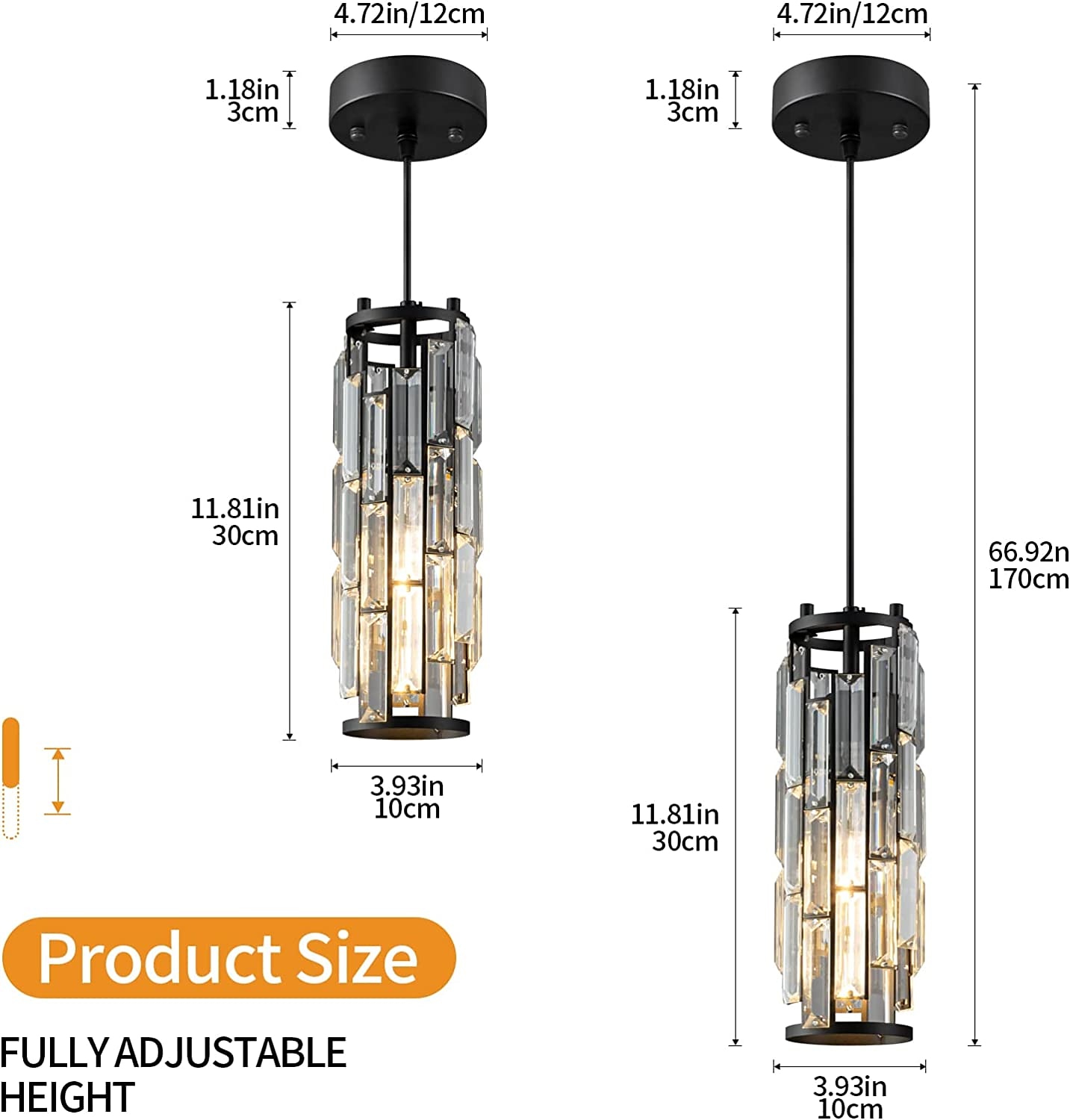 1 Light Pendant Light Black Modern Pendant Light, Mini Crystal Chandelier, Adjustable Pendant Light for Kitchen Island Dining Room Bedroom 2025 - $154.99 –P10