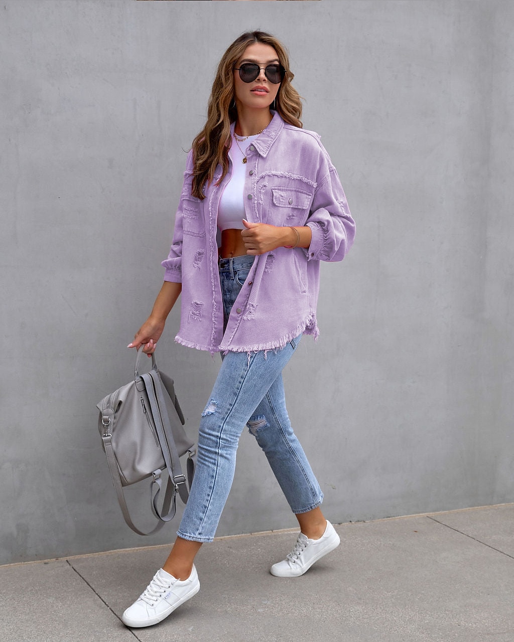 Women's Shacket Plain Basic Long Sleeve Shirt Collar Regular Tops Valentine's Day Casual Daily Buttons Pocket Pink Purple Orange Spring Fall 2025 - $35.99 –P12