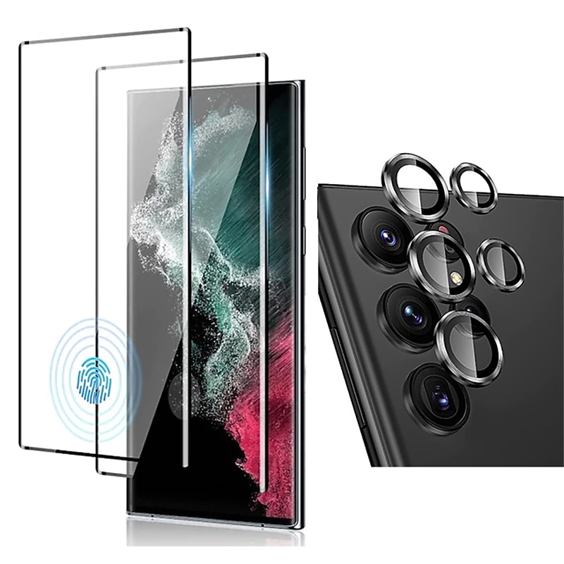 2 juegos Protector de Pantalla + Protector de Lente Cámara Para Samsung galaxia S24 Ultra Plus S23 S22 S21 S20 Plus Ultra Note 20 Ultra 10 Plus S25 Ultra Vidrio Templado Dureza 9H Anti-Huellas Alta 2025 - $13.99 –P3