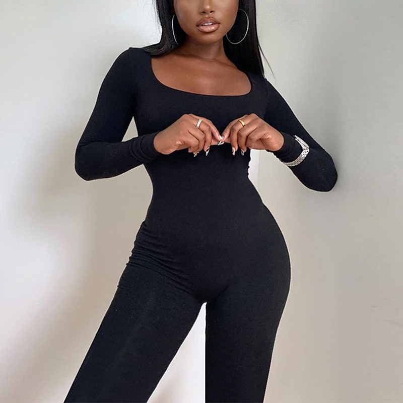 Solid Skinny Crew Neck Jumpsuit Casual Sleeveless Stretchy Jumpsuit Suit  For Spring Summer Womens Clothing - Women's Clothing - Temu