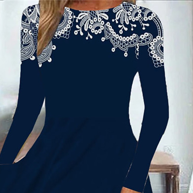Robe Midi Femme Robe Décontractée Robe d'hiver Robe Évasée Mode Modeste Formelle Plein Air Fête Coupe Régulière Florale Manches Longues Col Ronde Bleu Marine Printemps Automne Hiver Automne de 2025 ? $36.99 –P3