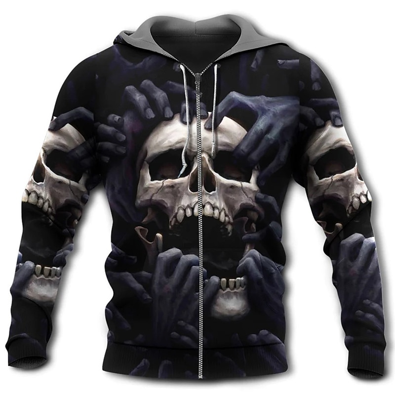 Hombre Cráneos Estampados Sudadera Sudaderas Sudadera con capucha y cremallera completa Manga Larga Sudadera con capucha Con Capucha Ropa de calle Impresión 3D Deporte Diario Deportes Negro 2025 - $27.99 –P2