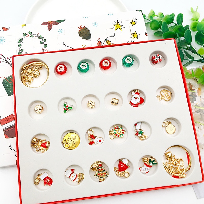 gullsett 24 nedtellingskalender advent overraskelse blindboks gjør det selv kreativt armbånd julegave adventskalender julegaver 2025 - $13.49 –P4