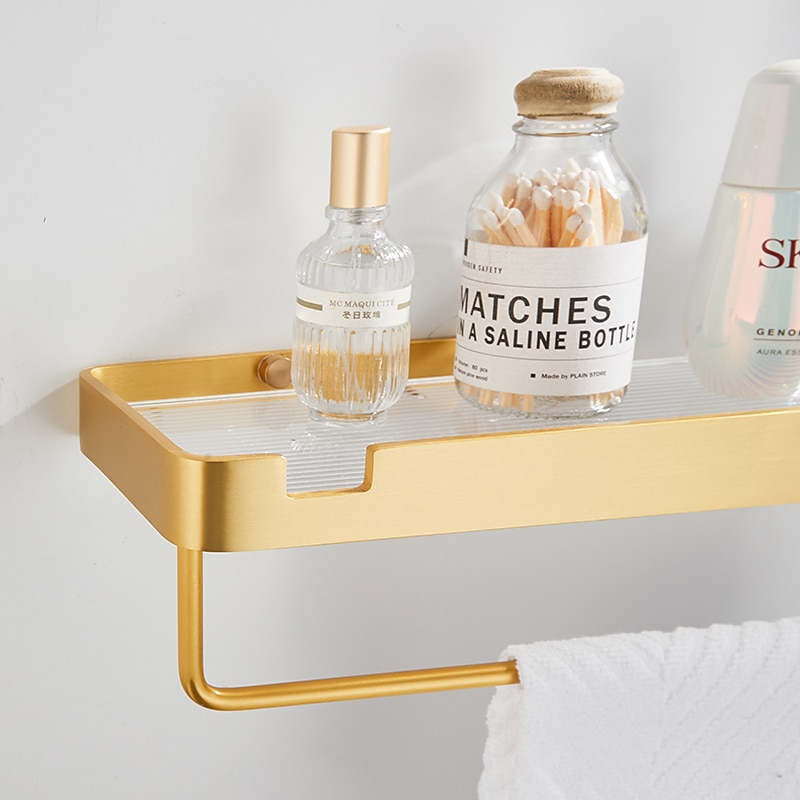 Bathroom Shelves Wall Mounted Golden Storage Organizer Rack Bathroom Kitchen Bathroom Hardware Pendant Bathroom Shelf Space Aluminum Acrylic Shower Rack Corner Shelf Square Bath Shower Shelf(Golden,Black) 2025 - $52.99 –P6