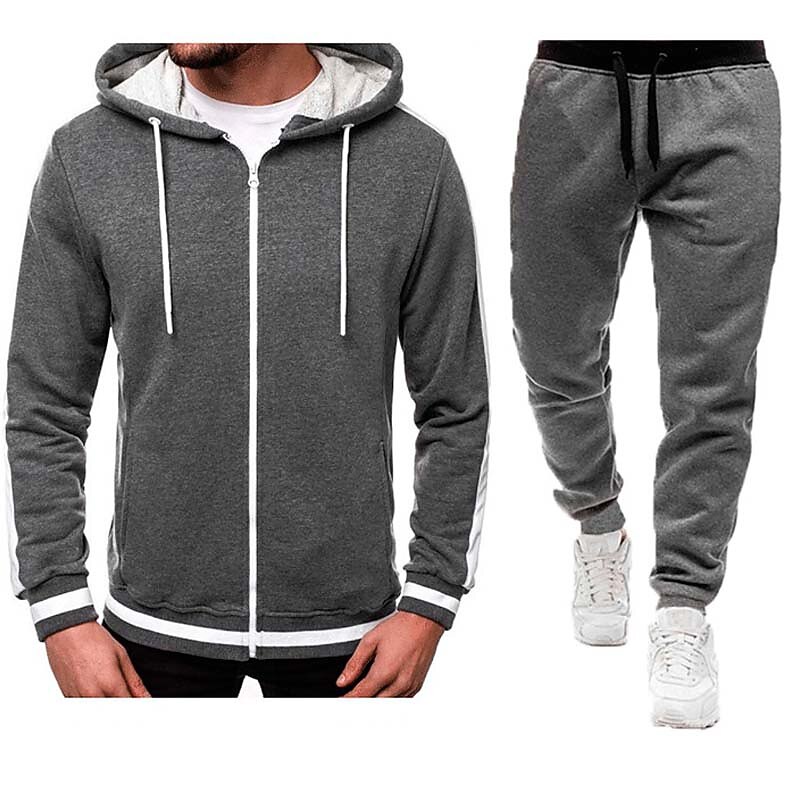 Men's Tracksuit Sweatsuit Zip Hoodie Sweatshirt Hoodie Jacket Jogging Suits Red & Black Black+Light Grey Dark Grey+Light Grey Red+Light Grey Red+Dark Grey Hooded Color Block Drawstring 2 Piece Sports 2026 - $28.99 –P7