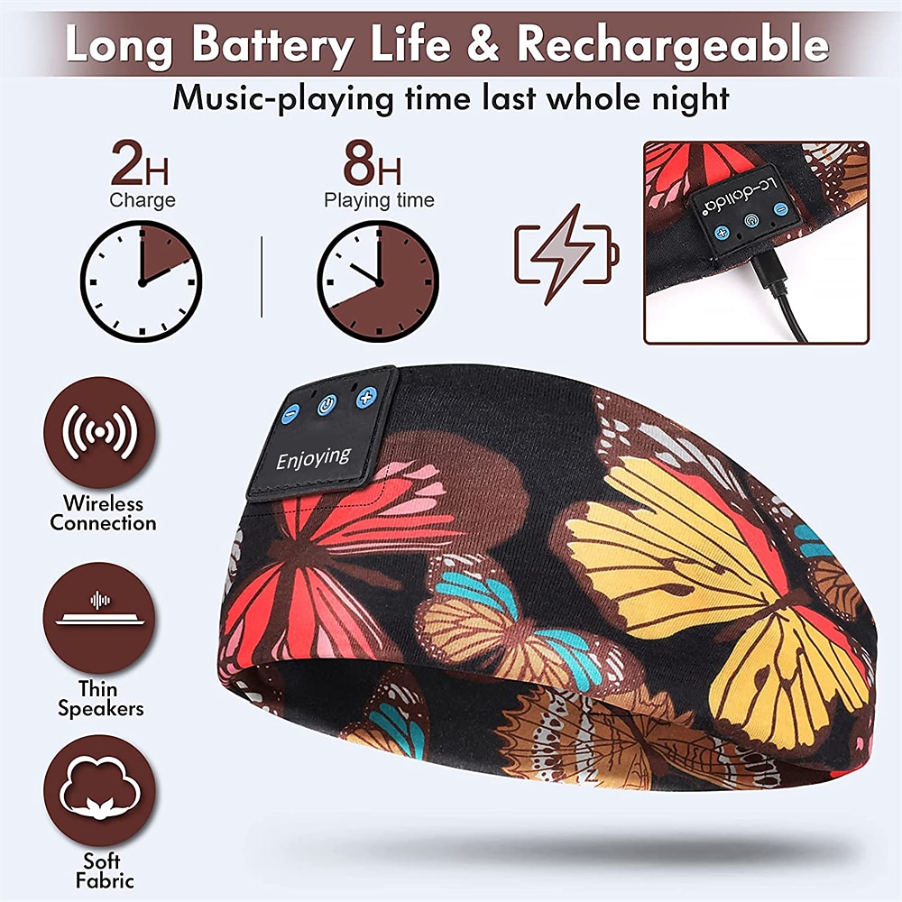Slaapmasker Bluetooth 5.2 Slaap Hoofdtelefoons Florale Slapen Hoofdtelefoons Sport Hardlopen Muziek Hoofdband voor Zijslapers Beste Valentijnsdag Cadeau Reizen 2026 - $24.99 –P5
