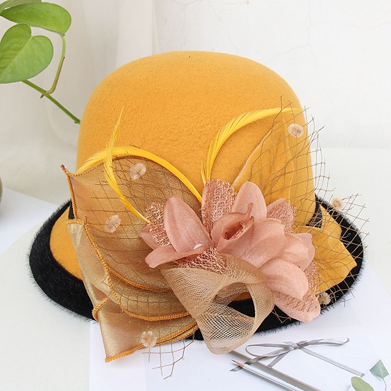 kentucky cappello derby autunnale cappelli da sposa piume artificiali misto poli/cotone bombetta/cloche cappello alla pescatora cappello fedora casual vacanza stile vintage elegante con applicazioni del 2025 a $18.99 –P15