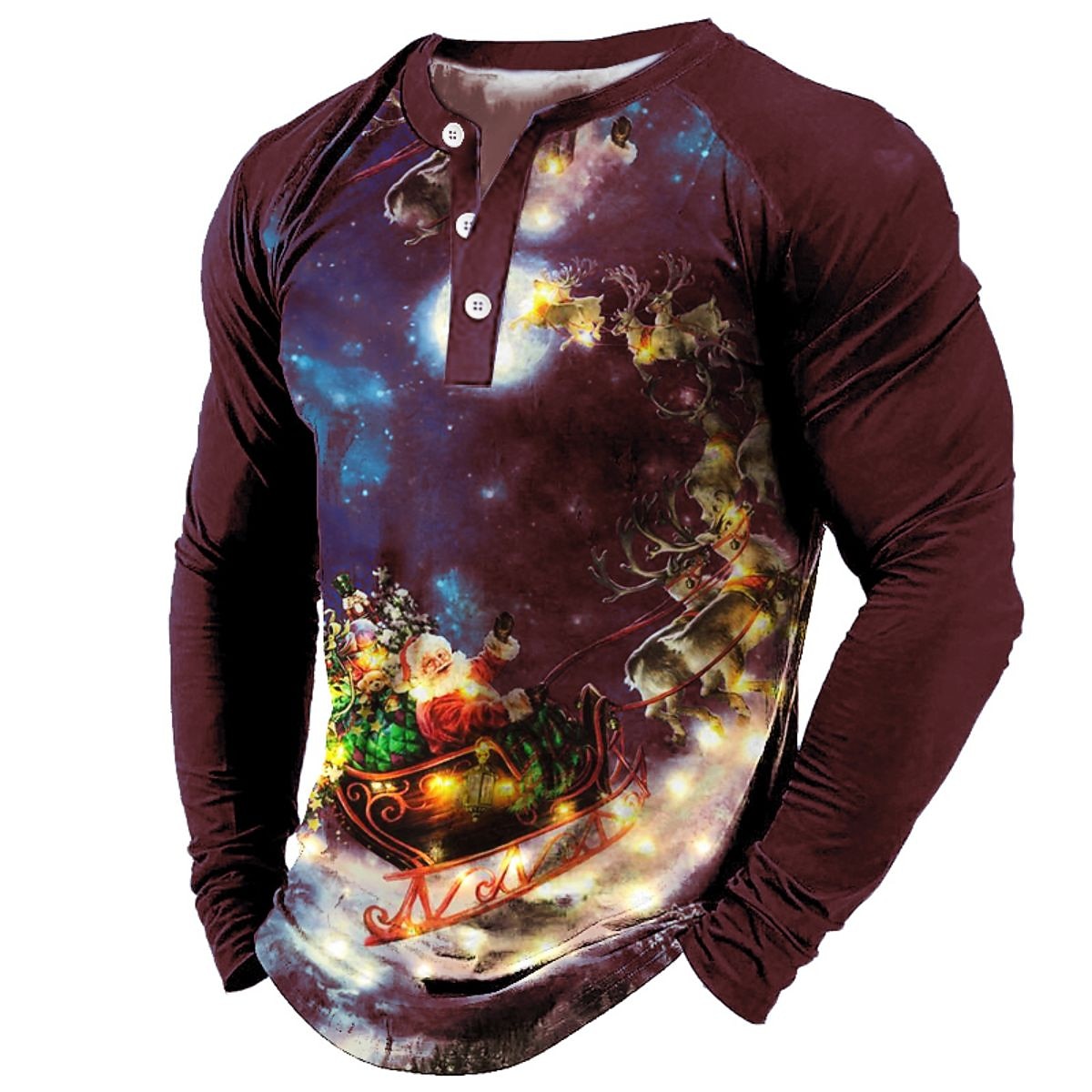 t koszula męska koszulka henley t koszula tee tee graficzny święty mikołaj henley morski błękit zielony czarny niebieski fioletowy 3d drukuj na zewnątrz z długim rękawem patchwork zapinana na guziki 2025 - $24.99 –P8