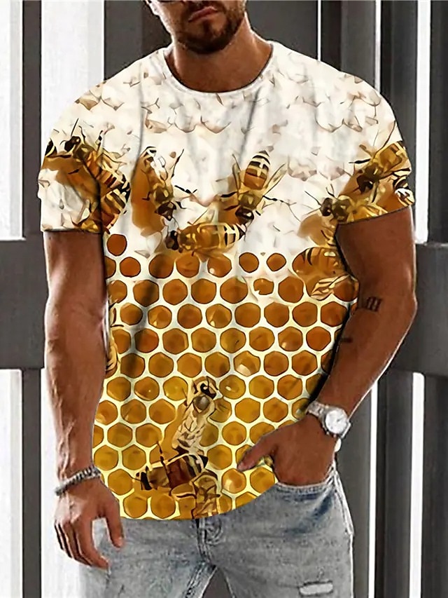 2025年 男性用 男女兼用 ミツバチ グラフィック シャツ Tシャツ 面白いTシャツ 半袖 Tシャツ 3Dプリント クルーネック シャツ デザイナー カジュアル 大きくて背が高い 日常 祝日 イエロー ライトブラウン オレンジ 夏 衣類 S M L XL XXL 3XL 4XL コレクション – $17.99 –P4