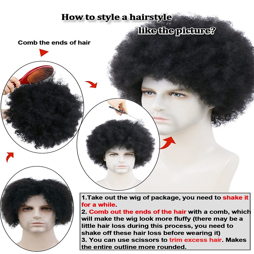 afro pruik mannen voor zwarte mannen menselijk haar afro zwart haar pruik 70's 80's disco rocker kostuum pruiken met gratis pruik cap braziliaanse virgin human hair 2025 - $23.99 –P4