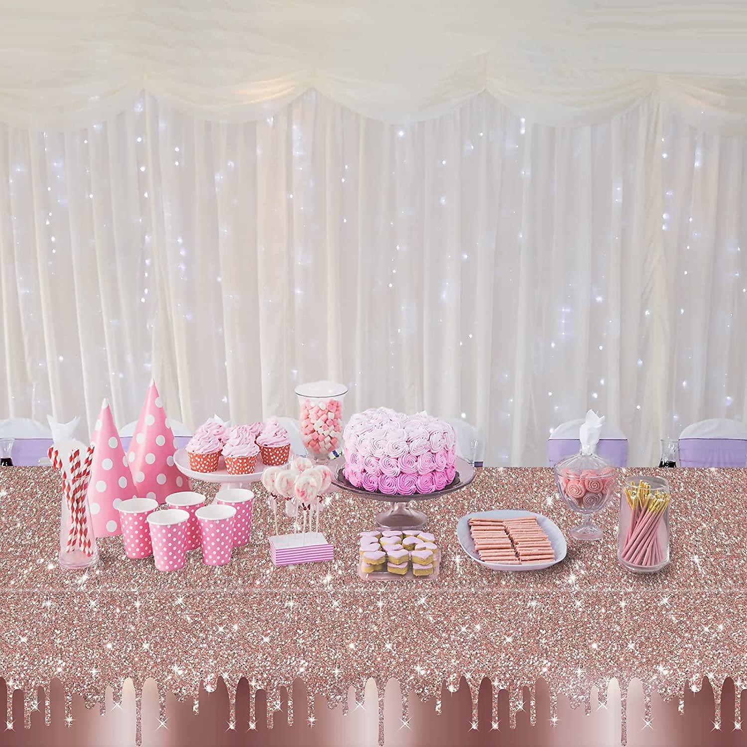 Tovaglia usa e getta per feste rosa paillettes oro rosa tovaglie impermeabili in pe per eventi interni o esterni, feste di compleanno, matrimoni 1 pezzo 54"*108" (137*274 cm) del 2025 a $3.99 –P4
