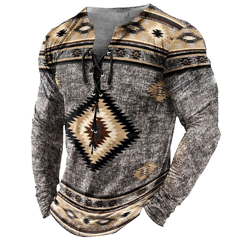 Homme T shirt Tee Tee Graphic Tribal Col Noir Vert Claire Rose Claire bleu marine Bleu 3D effet Extérieur Plein Air manche longue Lacet Imprimer Vêtement Tenue Design mode Rétro Vintage basique de 2025 ? $20.99 –P1
