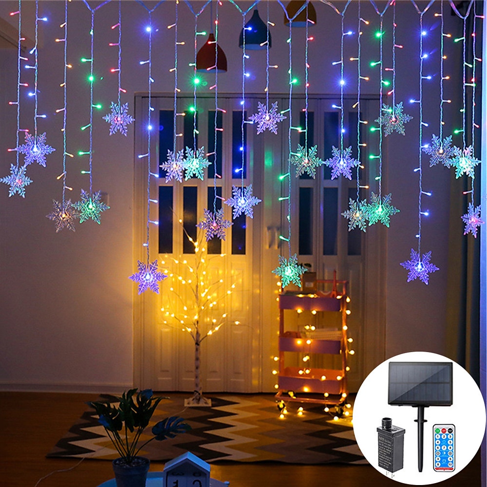 2025年 クリスマススノーフレークストリングライト屋外ソーラー8モード5m 216led 3.5m 96ledリモコン太陽エネルギー24vプラグインストリングライトledガーランドカーテンフェアリーストリングライト庭の軒先パーティーの装飾用  コレクション – $53.99 –P4