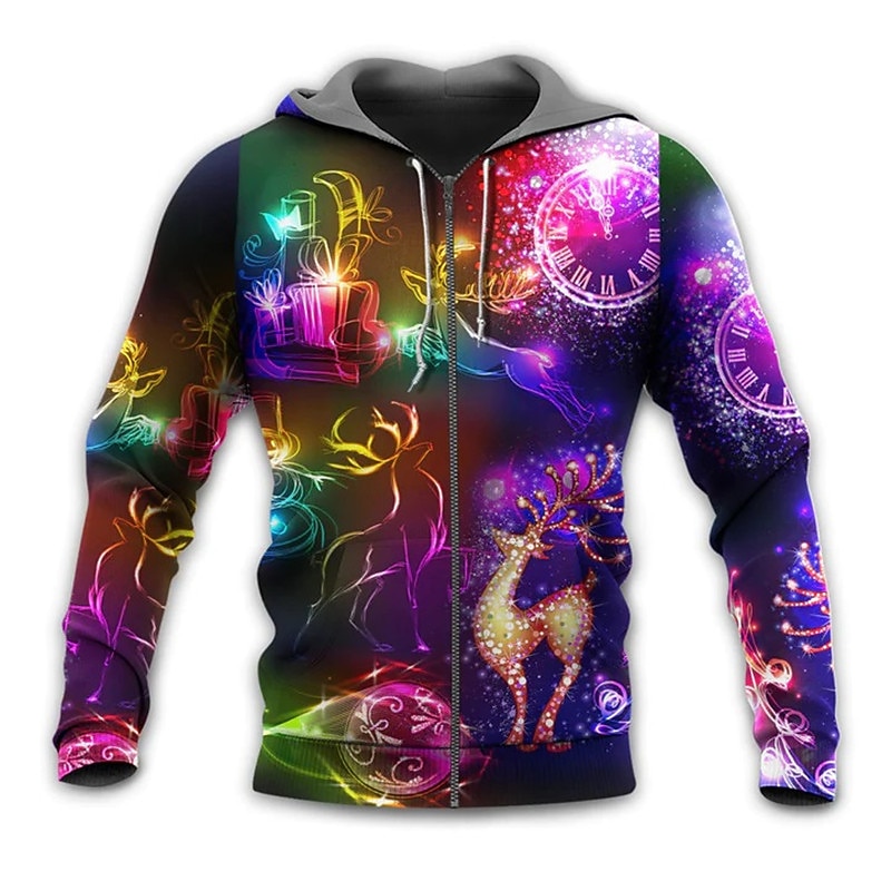 Sweat à capuche 3D Père Noël pour homme, veste entièrement zippée, noir, jaune, rouge, violet, imprimé graphique Père Noël, fermeture éclair moche, imprimé sport&amp;extérieur quotidien de 2025 ? $28.99 –P10