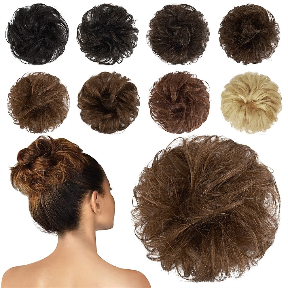 menneskehår rotete boller 100% menneskehår knuller hårstykke ekte menneskehår bølget ask blondt hår scrunchies bustete oppsatte hårstykker for kvinner jenter 2025 - $12.99 –P15