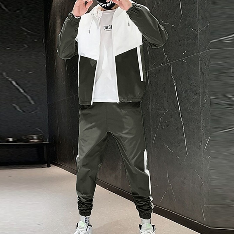 Men's Tracksuit Sweatsuit Jogging Suits Black Blue Green Hooded Color Block Pocket 2 Piece Sports & Outdoor Daily Sports Cool Sportswear Casual Fall Spring Clothing Apparel Hoodies Sweatshirts  Long 2025 - $35.99 –P20