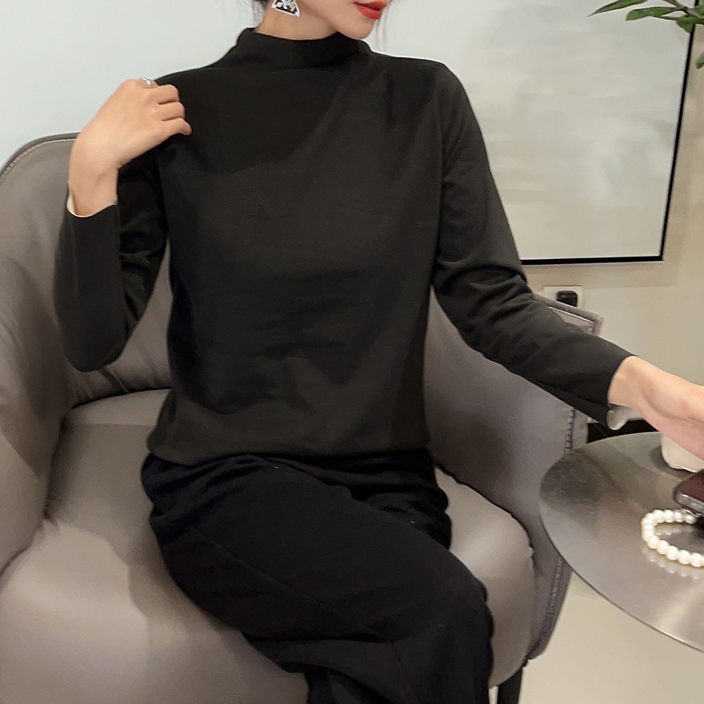 Per donna Maglieria intima Camicia di fondo Tinta unica Caldo sfocato Pile Sherpa Manica lunga A collo alto Collo di pile Top regolari Strada Informale Nero Giallo Rosa Blu marino Cachi Autunno del 2025 a $15.99 –P2