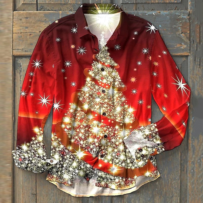 Voor heren Overhemd Boom Grafische prints Strijkijzer Rood 3D-afdrukken Kerstmis Straat Lange mouw Button-omlaag Afdrukken Kleding Modieus Ontwerper Casual Zacht 2025 - $26.99 –P1