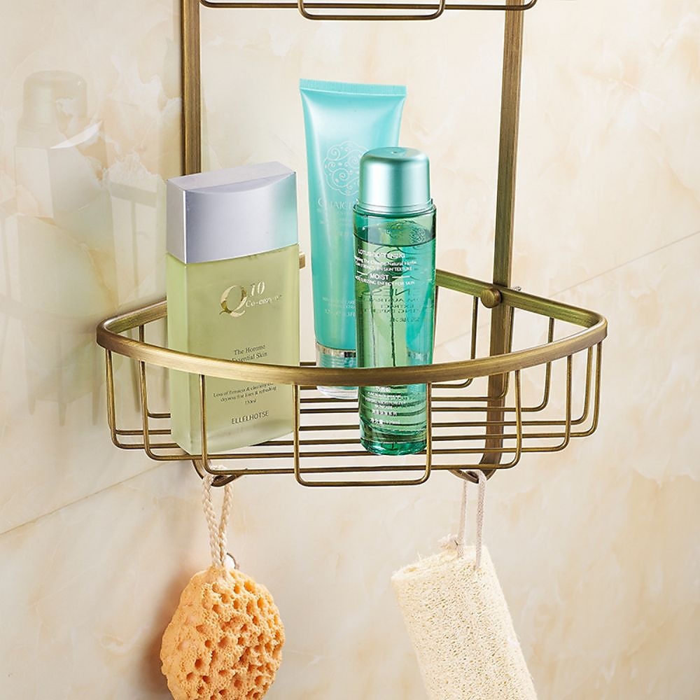 portaoggetti per doccia mensola per bagno in piedi, mensola per bagno cestino angolare in ottone antico portaoggetti per doccia per shampoo porta sapone per asciugacapelli ripiani triangolari del 2025 a $95.99 –P5