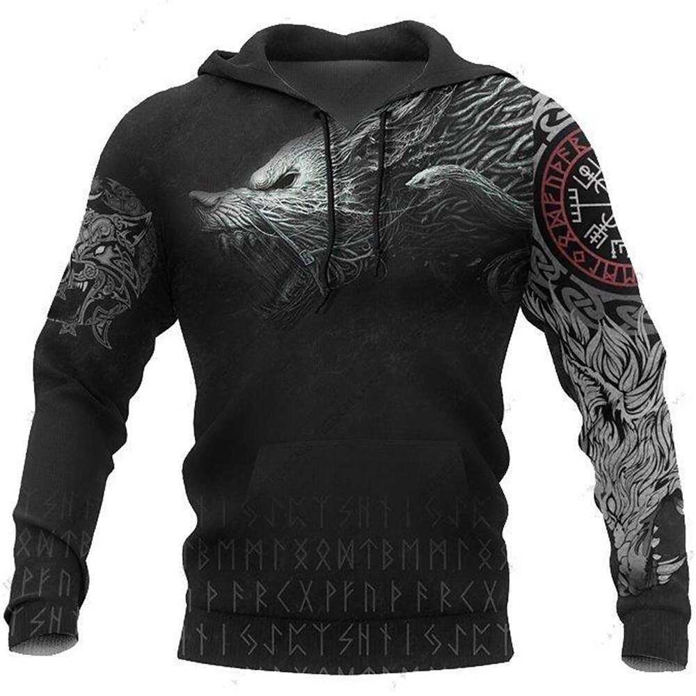 Vikings Guerriers Tatouage Viking Sweat à capuche Dessin Animé Manga Animé 3D Poche avant Art graphique Pour Couple Homme Femme Adulte Impression 3D Casual Quotidien de 2025 ? $34.99 –P2