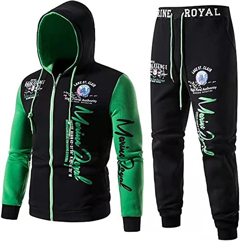 Homens Gráfico Bloco de cor Letra 2pcs Conjuntos de moletom 3D Moletom Manga Longa Calças compridas Com Capuz Roupa de rua Designer Casual Desportos e Ar livre Casual Esportes Zíper Imprimir de 2025 por $38.99 –P2