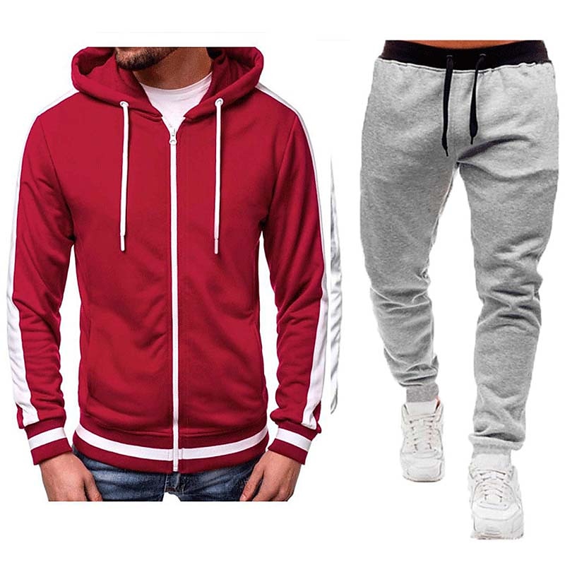 Men's Tracksuit Sweatsuit Zip Hoodie Sweatshirt Hoodie Jacket Jogging Suits Red & Black Black+Light Grey Dark Grey+Light Grey Red+Light Grey Red+Dark Grey Hooded Color Block Drawstring 2 Piece Sports 2026 - $28.99 –P9