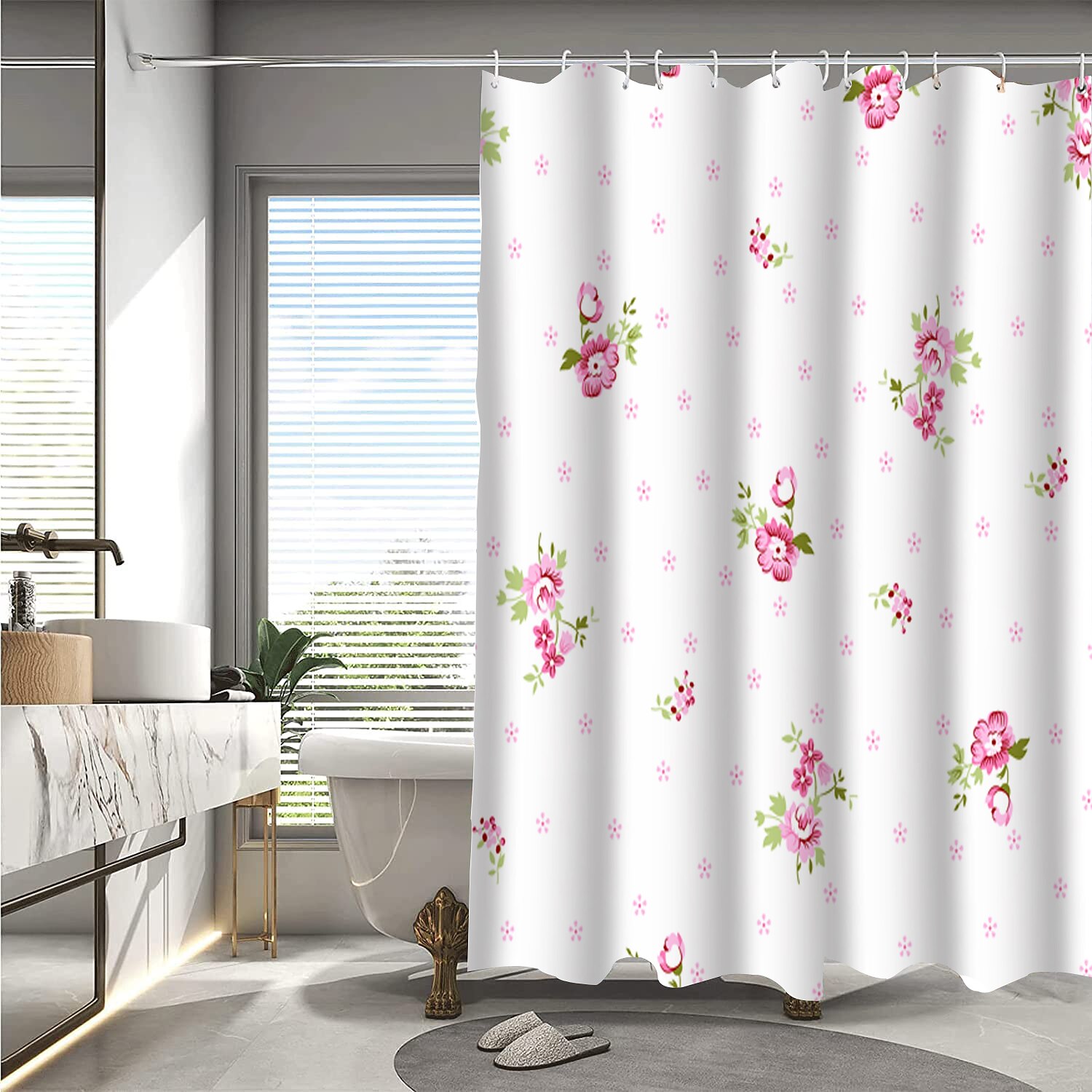 Κουρτίνα Ντους με Γάντζους 180cm*180cm(70"*70") Πολυεστέρας Πλενόμενη Αδιάβροχη Τοπίο με Λουλούδια 2025 - $27.99 –P2