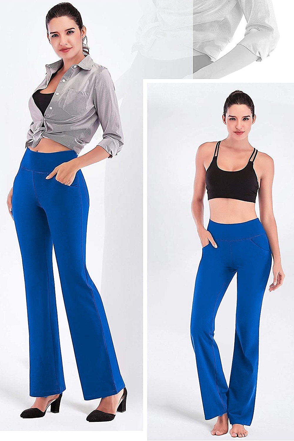 Women's Yoga Pants Side Pockets Wide Leg High Waist Yoga Fitness Gym Workout Bottoms Dark Grey Navy Black Spandex Sports Activewear High Elasticity 2025 - $19.99 –P16