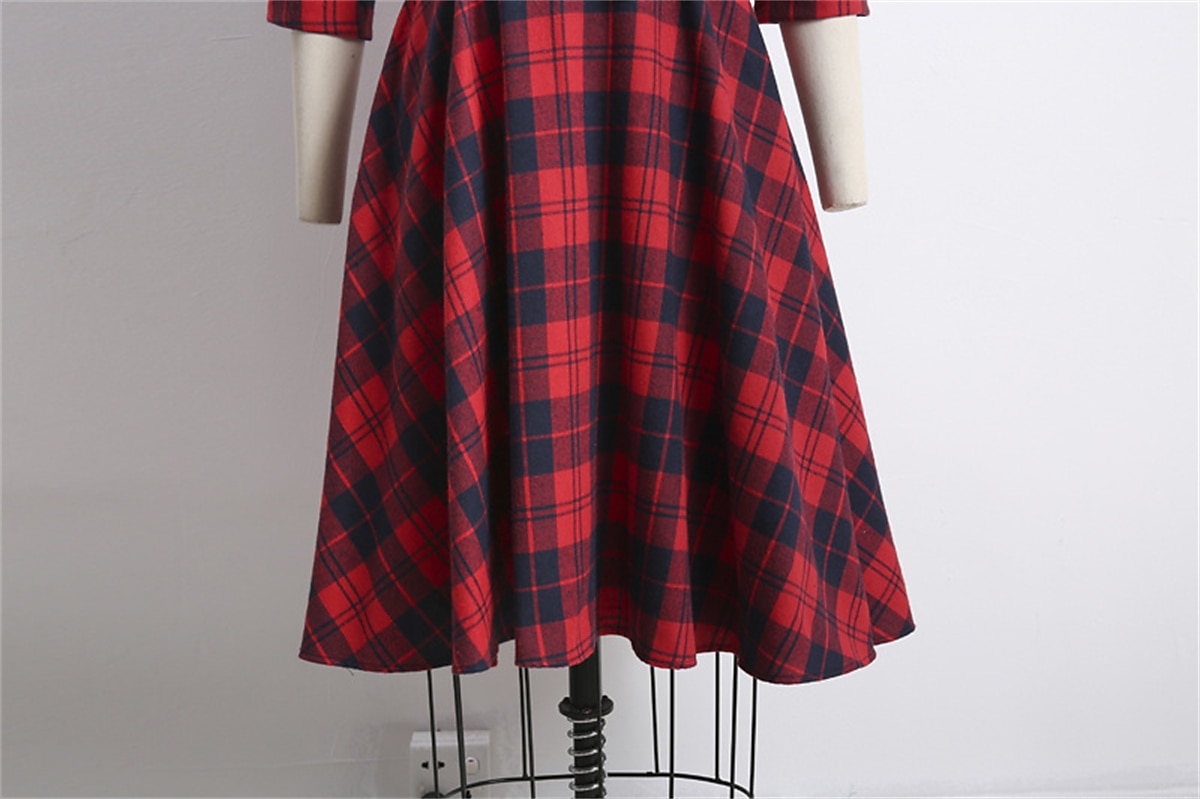 női tartán ruha lengő ruha kockás ruha vintage ruha zöld piros hosszú ujjú kockás fűzős téli őszi ing gallér érett téli ruha őszi ruha 2022 s m l xl xxl 2025 - $44.99 –P9