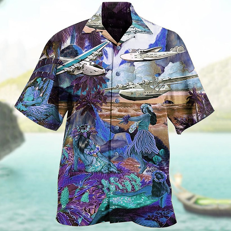 Herren Blumen Landschaft Hemd Sommer Hawaiihemd Camp-Kragenhemd Kurzarm Hemd Umlegekragen Mode Designer Lässig Urlaub Lässig Täglich Rote Blau Purpur Druck S M L 2025 - $24.99 –P5