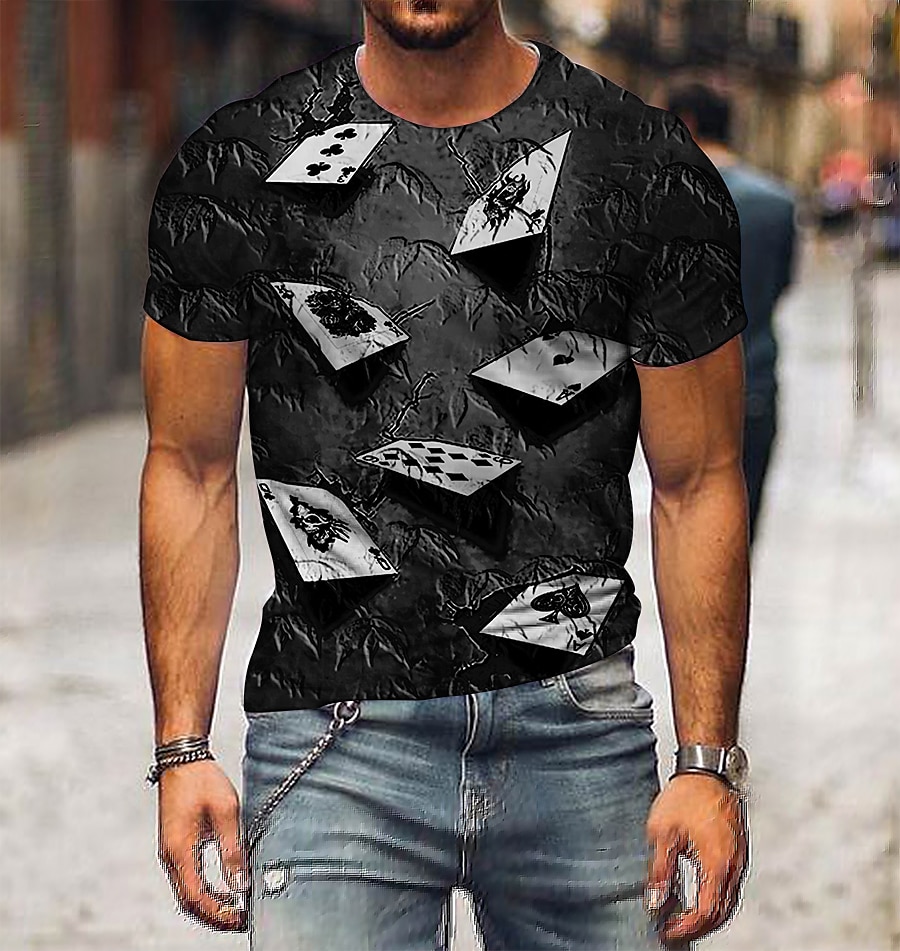 Férfi 3D Póker Póló Rövid ujjú póló 3D nyomtatás Kerek Ing Szüret Dizájn Alkalmi Parti Napi Fekete Sárga Arcpír rózsaszín Ruházat Extra méret S M L XL XXL 3XL 4XL 2025 - $17.99 –P9