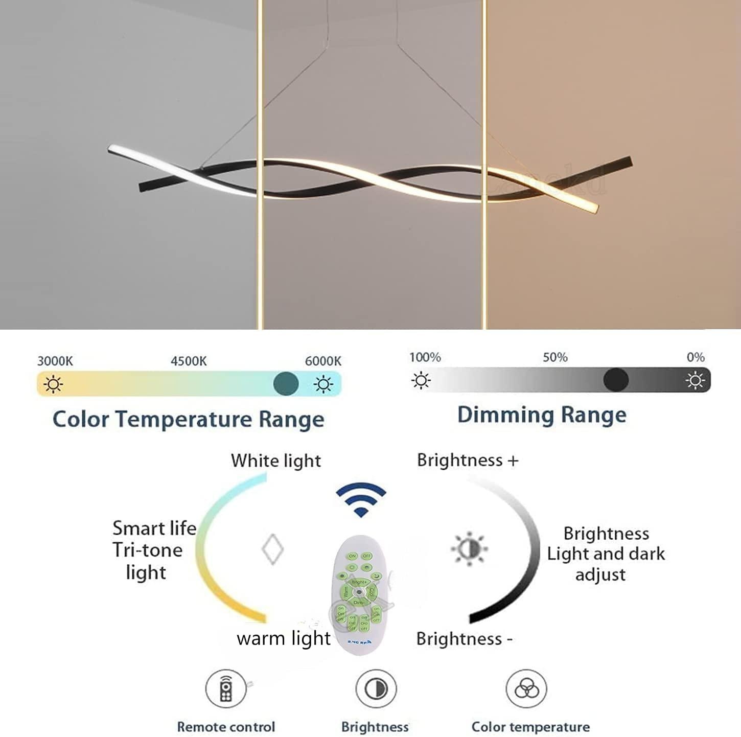 2-light 80 / 100cm led pendant light aluminium line design curl wave design ثريا قابلة للتعديل على الطراز الاسكندنافي غرفة الطعام أضواء غرفة المعيشة 36 واط 110-240 فولت فقط قابلة للتعتيم مع جهاز التحكم عن بعد 2025 - $229.99 -P1