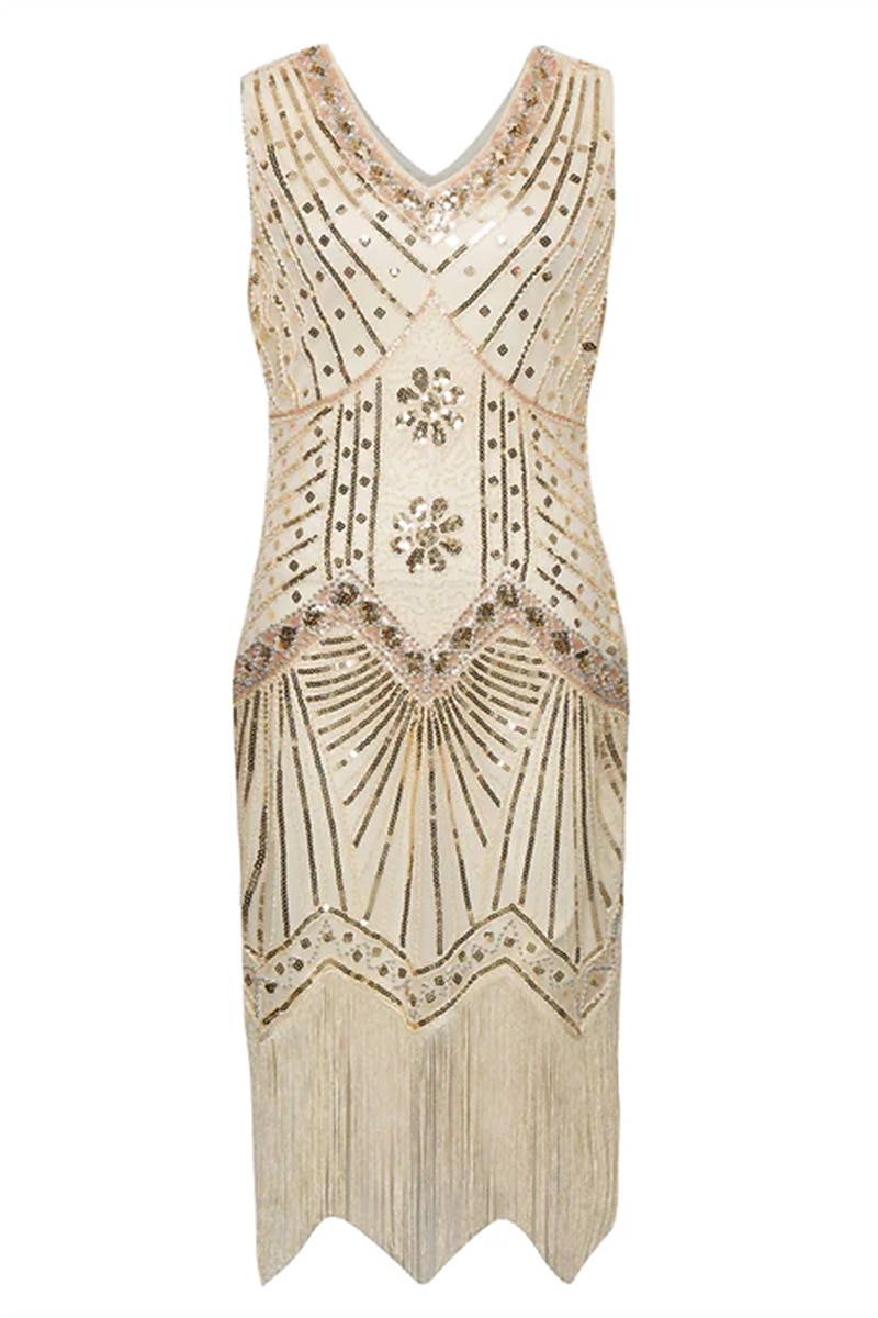 Anni Ruggenti Anni 1920 Midi Vestito Abito Flapper Abito da Ballo Taglie Forti Normale Senza maniche Il grande Gatsby Charleston Invitato al matrimonio Paillettes Scollo a V Costume Per donna del 2026 a $44.99 –P9