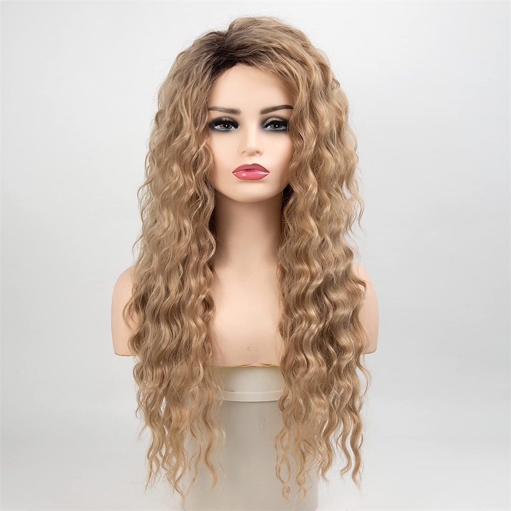 parrucca ondulata lunga riccia ombre parrucche biondo platino per le donne capelli sciolti ondulati parrucche sintetiche resistenti al calore glueless per l'uso quotidiano delle feste del 2025 a $31.99 –P8