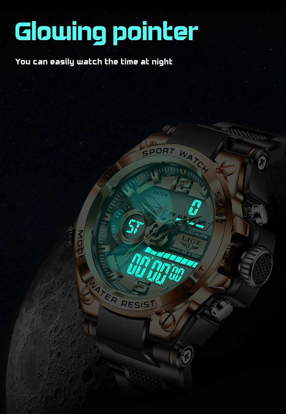 LIGE Mannen Digitale Horloge Chronograaf Militaire Sport Waterdicht Dubbele Weergave Kalender Chronograaf Waterdichte Siliconen Strap Horloge 2026 - $29.99 –P7