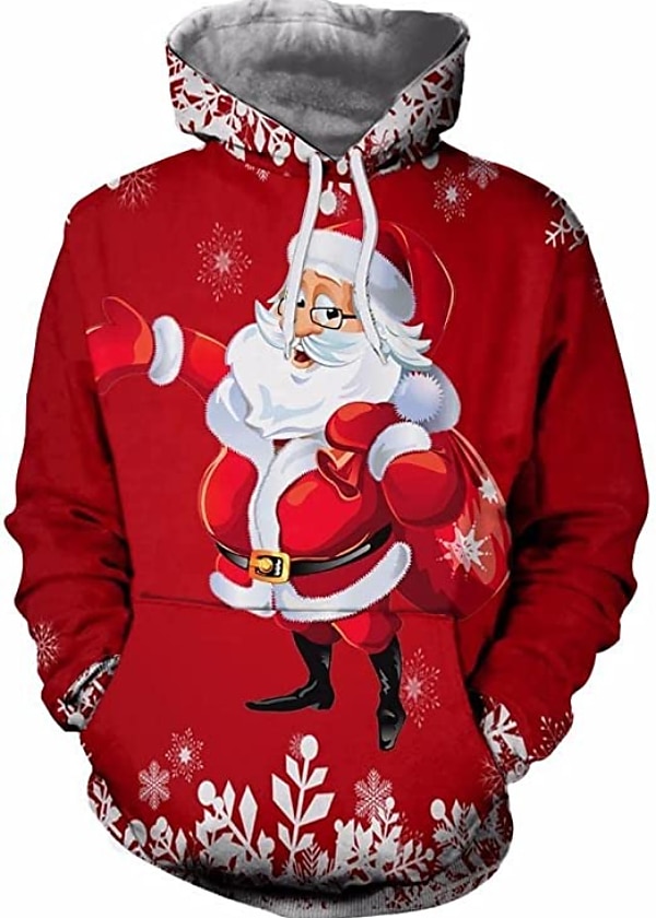 vánoční pánský unisex svetr s kapucí mikina víno červená vlastní potisk černá bílá červená s kapucí santa claus grafický potisk denní sportovní 3d potisk návrhář ležérní velké a vysoké jaro &amp;  2025 - $32.99 –P4