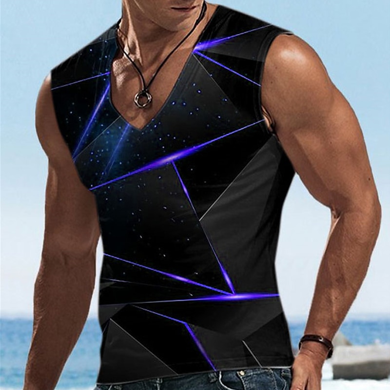 Hombre Graphic Geométrico Top Sin Mangas Camiseta Impresión 3D Escote en Pico Camisa Design Casual Cómodo Diario Vacaciones Noche Amarillo Azul Piscina Rojo Primavera verano Ropa S M L XL 2XL 3XL 2025 - $14.99 –P4